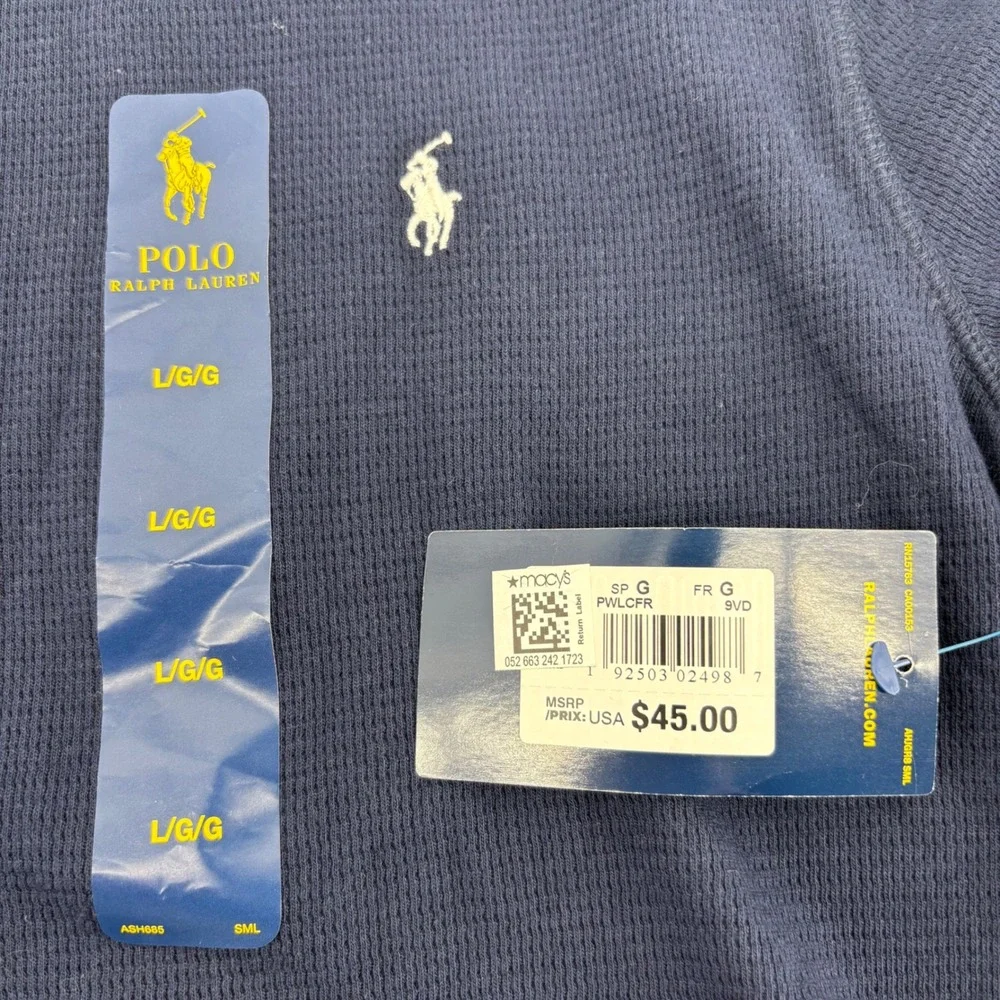Polo Ralph Lauren Waffle Knit Thermal Mens Large Navy Blue‎ NEW Long Sleeve Top